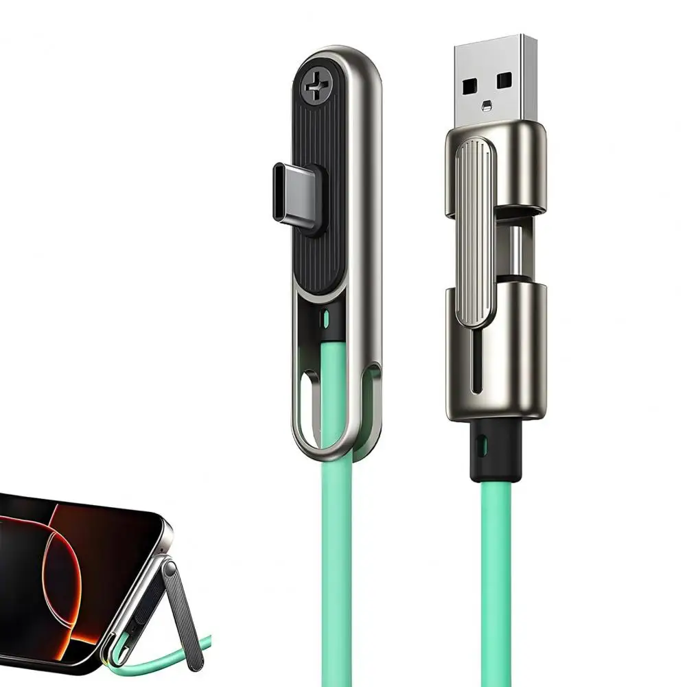 

240W Fast Charging Cable with Foldable Phone Stand Dual USB-A/USB-C to Type-C Fast Charger Silicone 480Mbps Data Transfer Cord