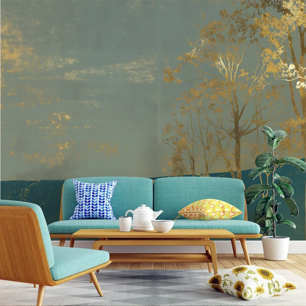 Milofi custom 3D printed golden forest wallpaper mural