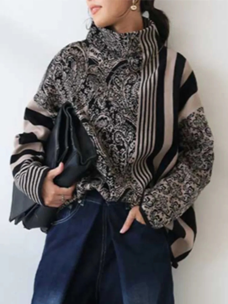 Beautyblue-suéter a rayas para mujer, jerséis a rayas a la moda, Tops de manga larga de diseño holgado, ropa elegante de invierno para mujer