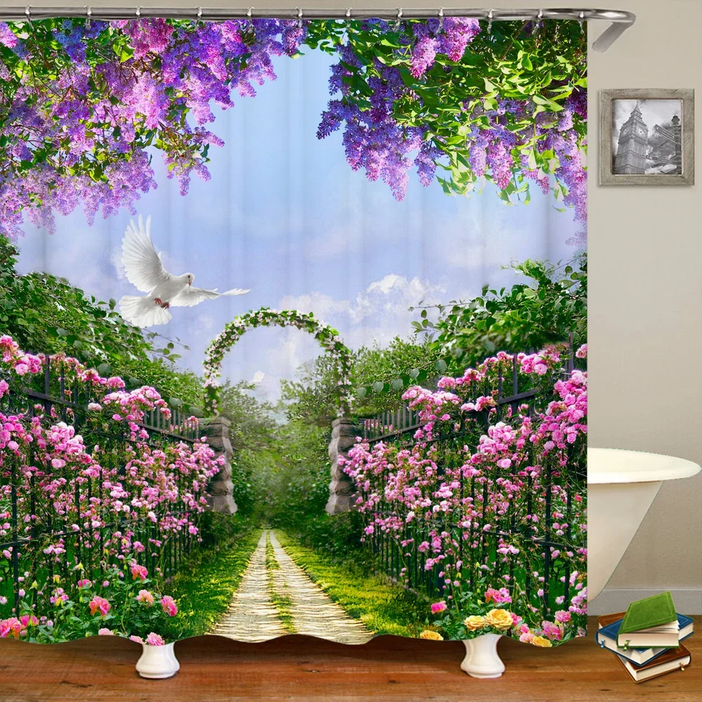 High Quality Washable Shower Curtain Natural Scenery 3D Waterproof Fabric Bathroom Decor Large 240X180 Printed Shower Curtain