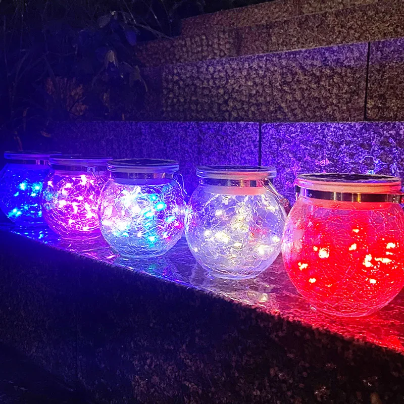 Outdoor Garden Solar Crack Lamp Outdoor Courtyard Glass Hanging Lamp Wishing Creative Decoration Christmas Mason Bottle Lamp