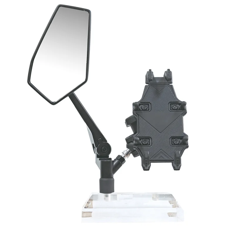 

Universal 10mm Motorcycle Handlebar Mirror Side Rear View Mirror with Adjustable Phone Holder Compatible with Smartphones
