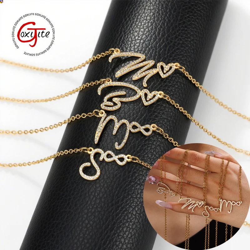 

Goxijite Shiny Custom Letter Love Symbol Necklace Stainless Steel Personalized Infinity Symbol Necklaces Women's Jewelry Gift