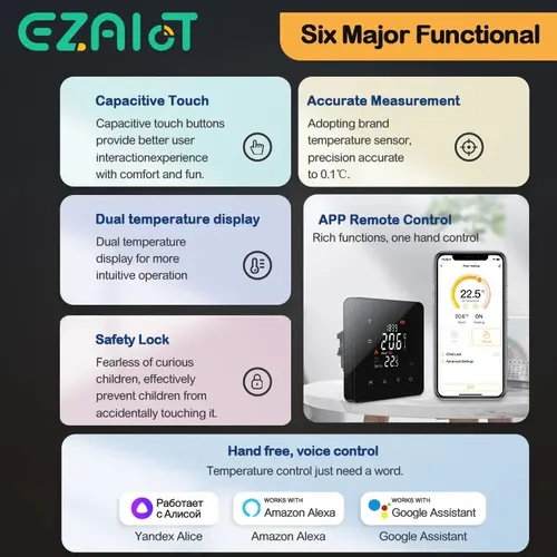 Imagen 2 del producto Termostato inteligente Tuya para el hogar, calefacción eléctrica de suelo cálida, caldera de Gas, WiFi, control remoto de temperatura con Google Alexa