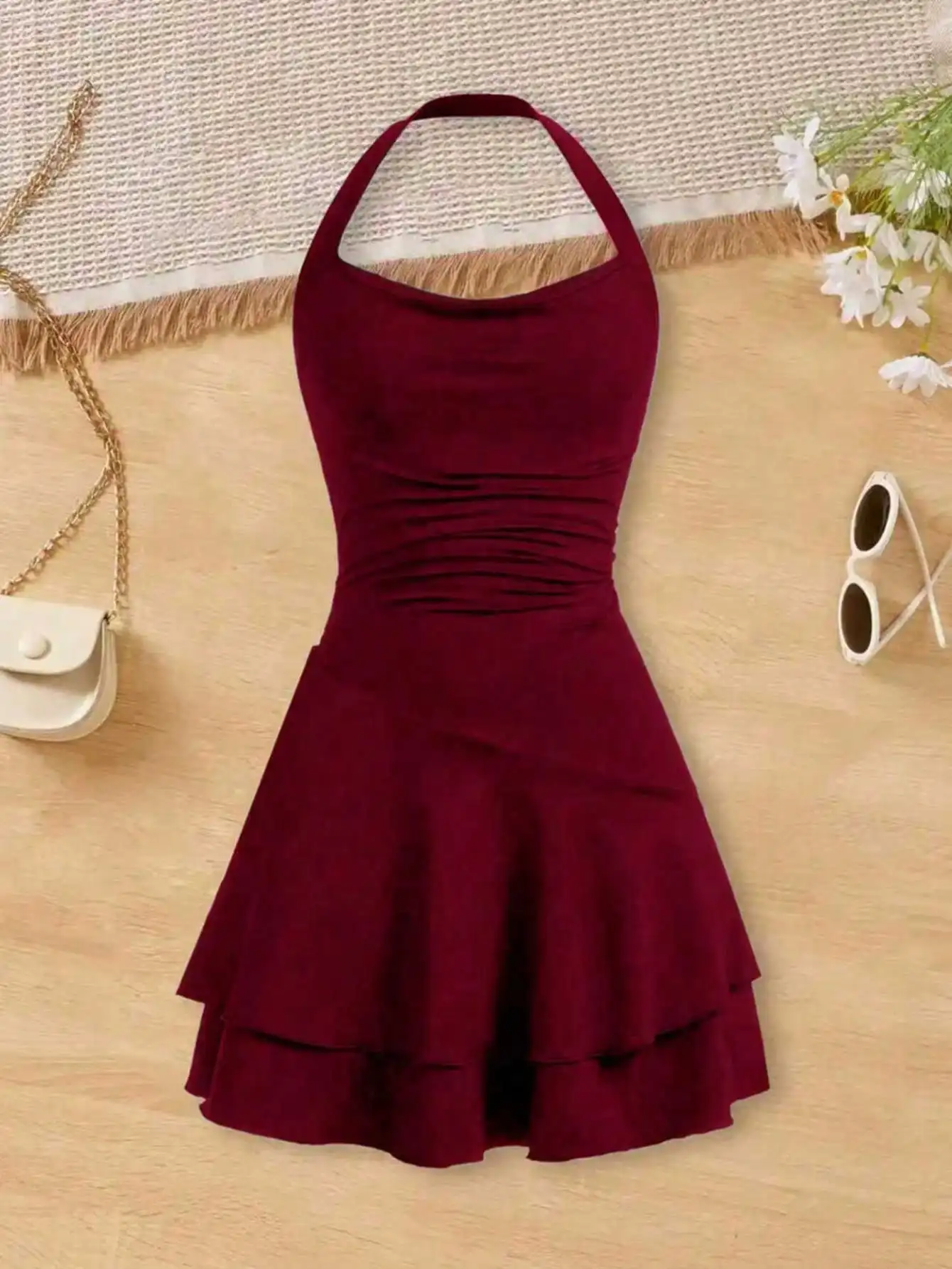 2026 girls' fashionable dress with waist cinching and slimming effect, backless cross tie dress, children's clothing    1