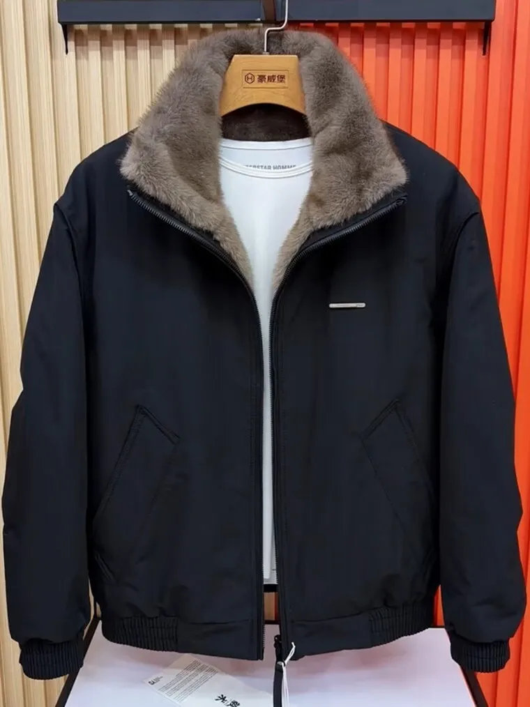 

Men's Winter Thiened Fce Lined Cotton Jaet Stand Collar Double Sided Wear Resistant Cold Proof Faionable Casual Coat