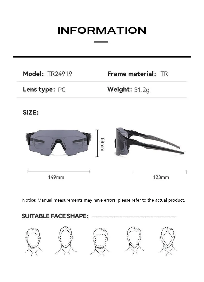 Fahrrad-Sonnenbrille mit Korrektionsgläsern für Herren und Damen – Speed-Road-Mountainbike-Brille, Outdoor-Sportbrille, Radsport-Sonnenbrille – Detail 1