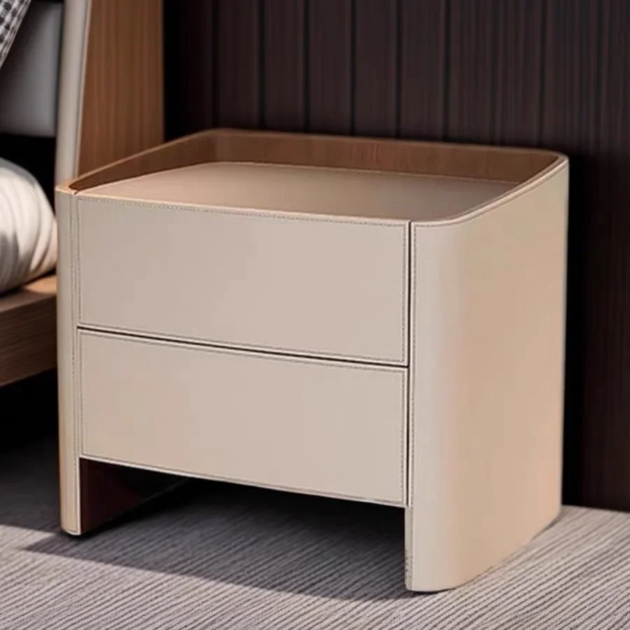 

Italian style, bedside table, solid wood, high-end, genuine leather, light luxury, storage, storage table.