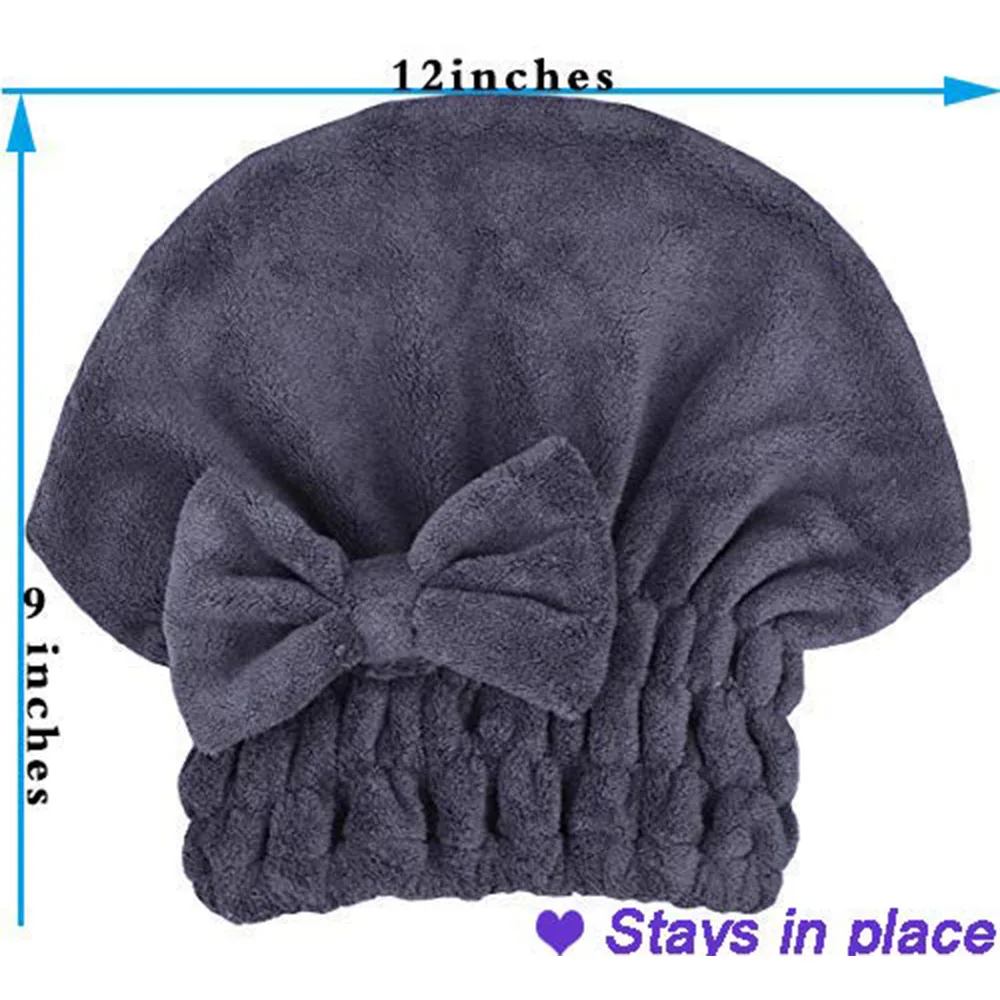 1 PCS Microfiber Hair Drying Towels Head wrap with Bow-Knot Shower Cap Hair Turban hairWrap Bath Cap for Curly Long