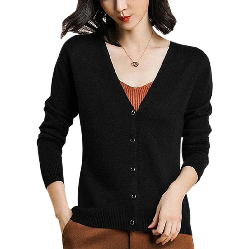 Women Button Knit Short Cardigan Long Sleeve Casual Warm Loose Sweater Solid Color