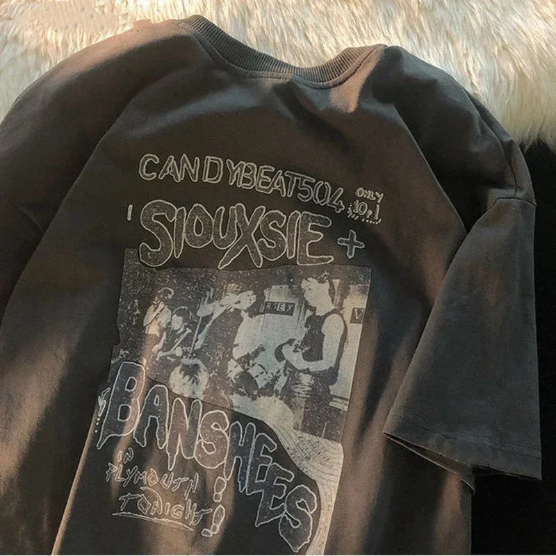 الهيب هوب المرأة تي شيرت المتضخم الشارع الشهير خمر تي شيرت الجرونج Harajuku قصيرة الأكمام Y2k بلايز أنثى موضة الملابس المحملة