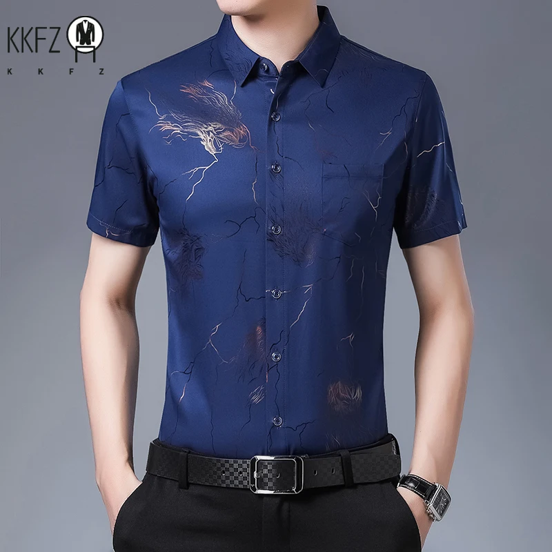 New Men's Casual Printed Short Sleeved Lapel Shirt for Summer Fashion Comfort No Ironing Wrinkle Resistant Top