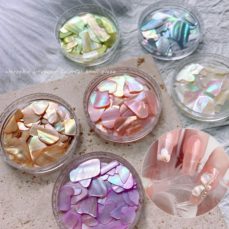 1Pc Japanese Ultra-thin Shell Fragments Candy Color Irregular Tearable Aurora Abalone Flakes Natural Shell Nail DIY Decor