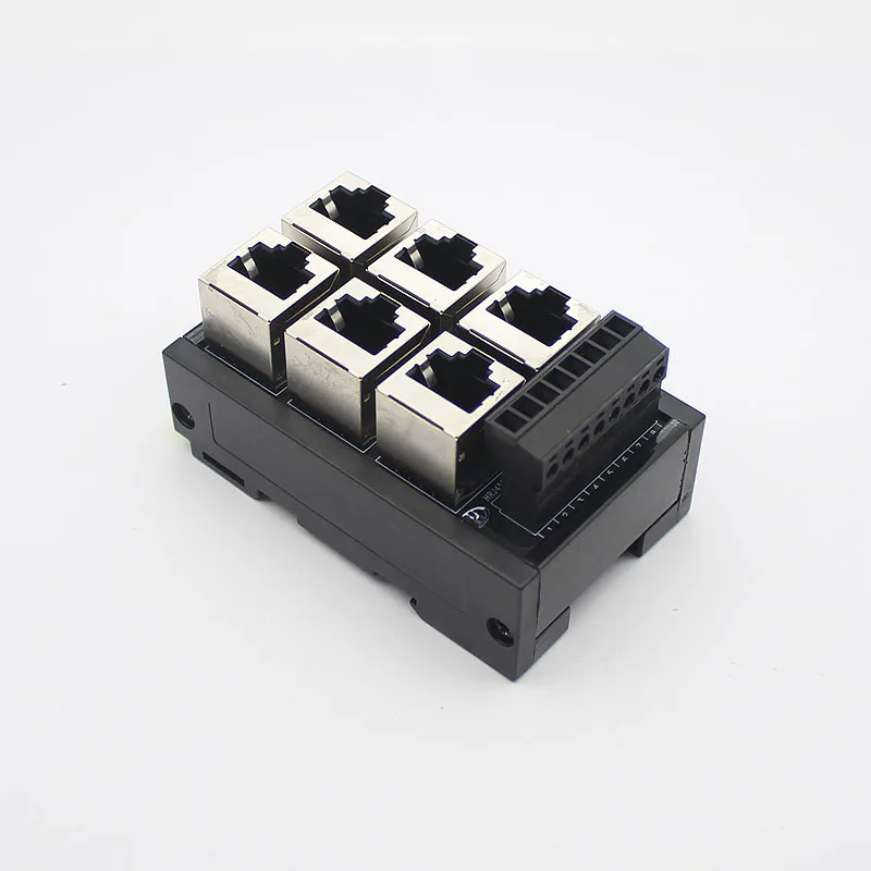 RJ45 untuk sekrup 8P8C Jack 6-Way Buss papan Breakout blok Terminal, konektor DIN konektor pemasangan rel RJ45 konektor