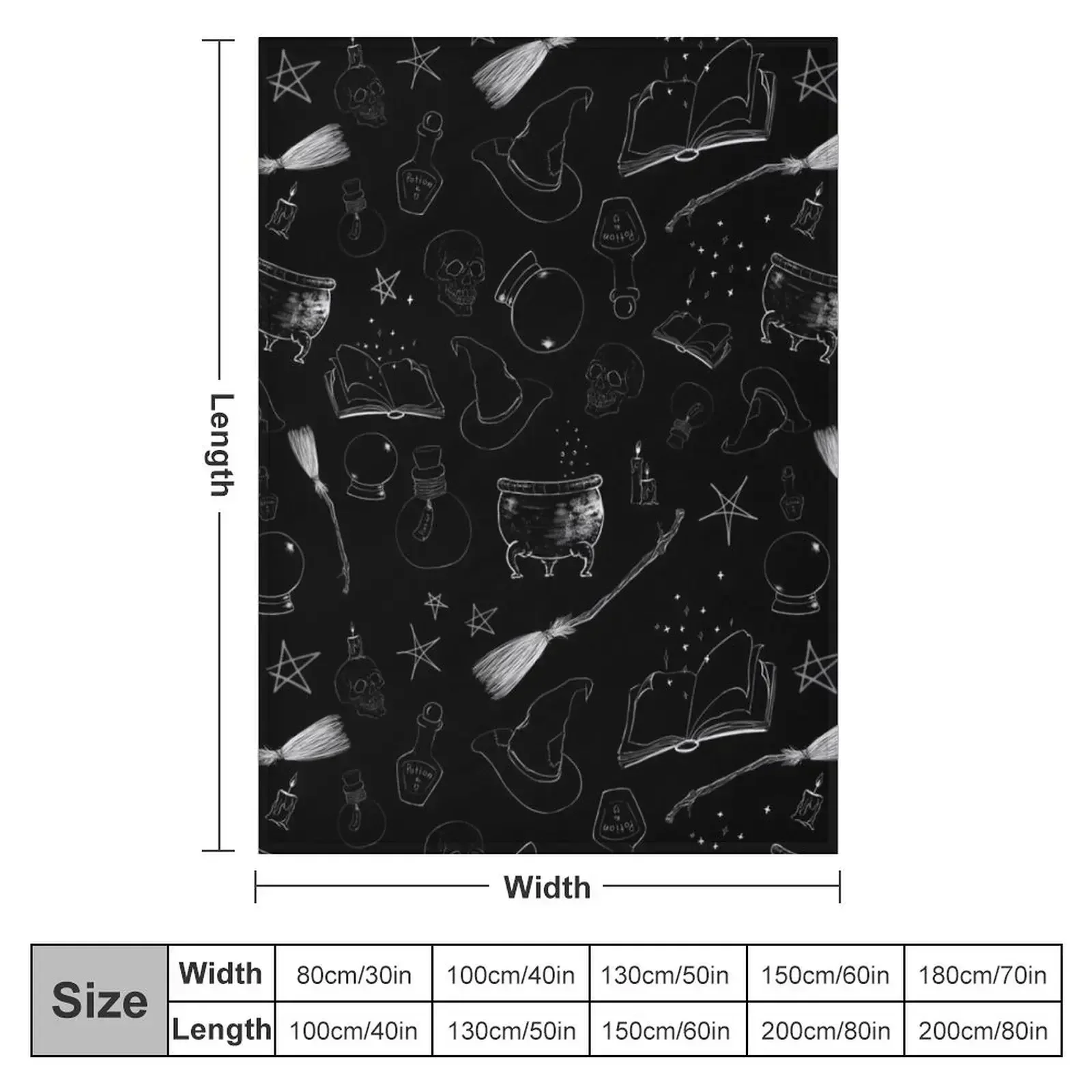 Witchy Bits on Black Throw Blanket couch cozy soft plush fuzzy picnic outdoor blanket