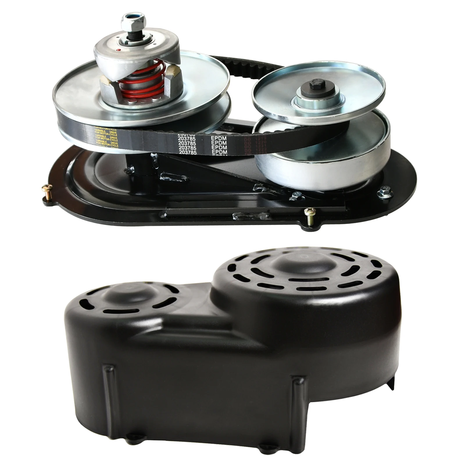 

Go Kart 40 Series Torque Converter Kit with 1" Driver Pulley 3/4" Driven Pulley 1" Straight Crankshafts and 1/4" Keyway