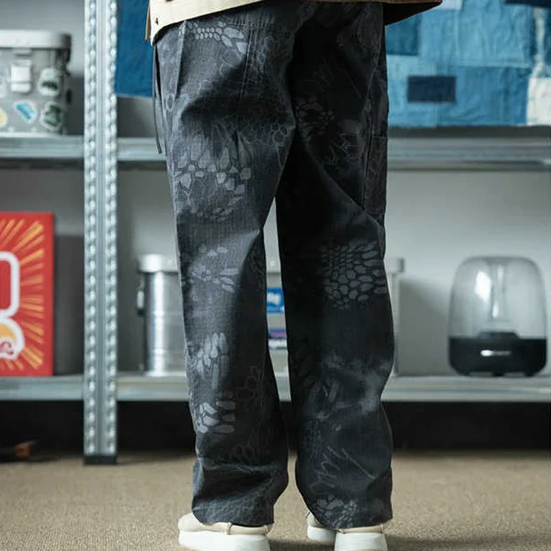 Personalizado python padrão preto cinza camuflagem perna reta cintura elástica calças casuais para homem nova chegada