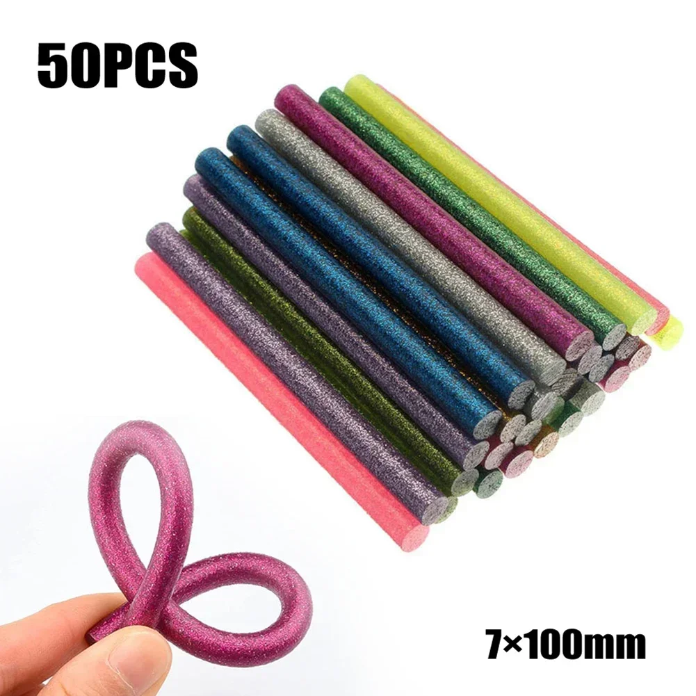 50 pezzi di colla a caldo colorata stick per colla elettrica strumento di riparazione per Album artigianali colla glitterata stick colla a caldo 7x100mm