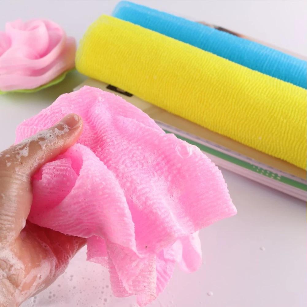 Long Double Handle Exfoliating Back Bath Towel, Multi Color Mud Remover Body Scrub Cloth, Reusable Dead Skin Wash Towel