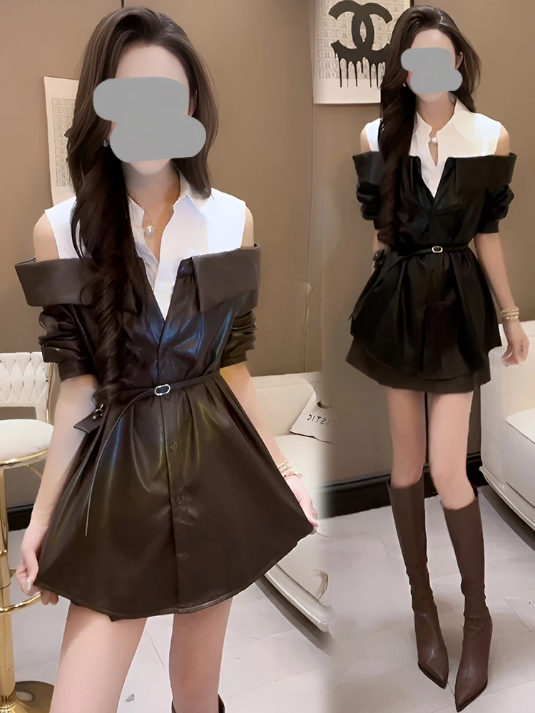 

Fashionable Age-Defying Outfit 2026 Spring Autumn New Style Shoulder-Bared Design High Waist Skirt-Pant Two-Piece Set