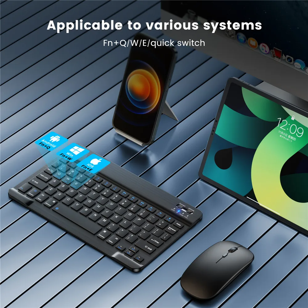 Teclado Ultra-Fino Sem Fio Portátil, Compatível com Bluetooth, Mini, Compatível, iPad, iPhone, Tablet, Telefone, Smartphone, iOS, Android, Win