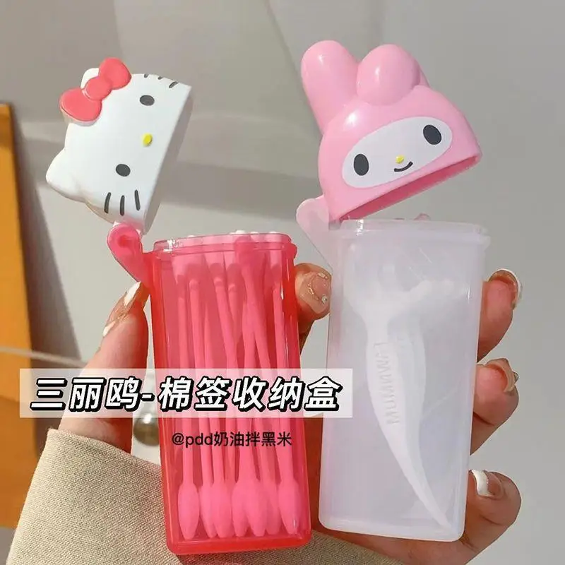 Sanrio Cartoon Hello Kitty My Melodie Opbergdoos Katoenen Wattenstaafje Doos Tandenstoker Floss Dispenser Draagbare Opbergdoos Huis Meisje Cadeau