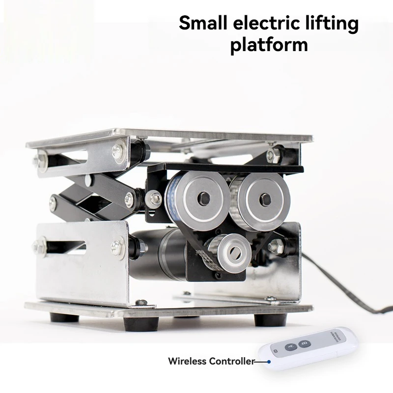 電気ラボリフトテーブル 200 × 200 ミリメートルステンレス鋼小型昇降プラットフォームリモコン付き高さ調節可能なワークベンチ