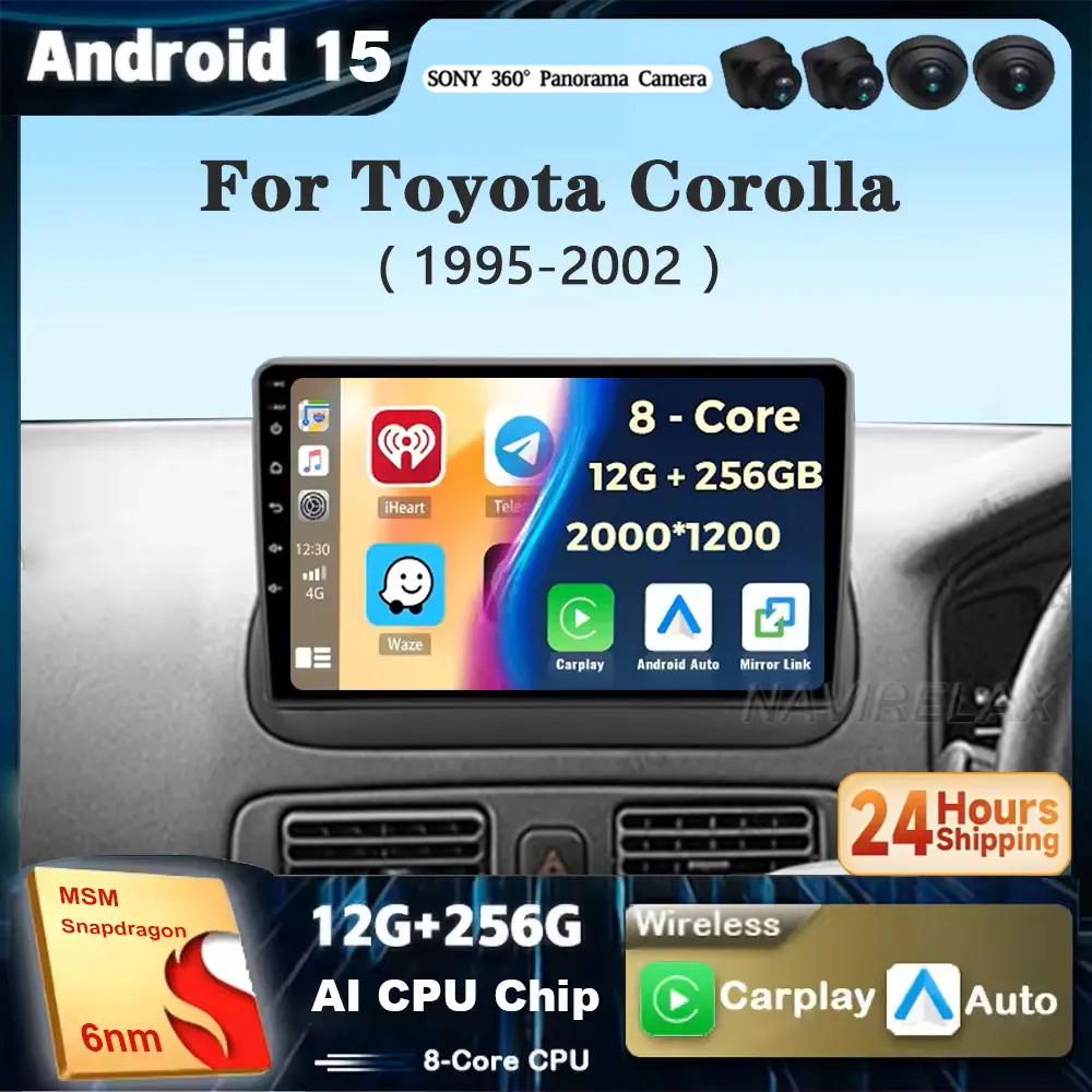 

Автомобильный радиоприемник Carplay Android 15 для Toyota Corolla E110 VIII 1995-2002 4G + WIFI GPS-навигатор Мультимедийный видеоплеер без 2din DVD