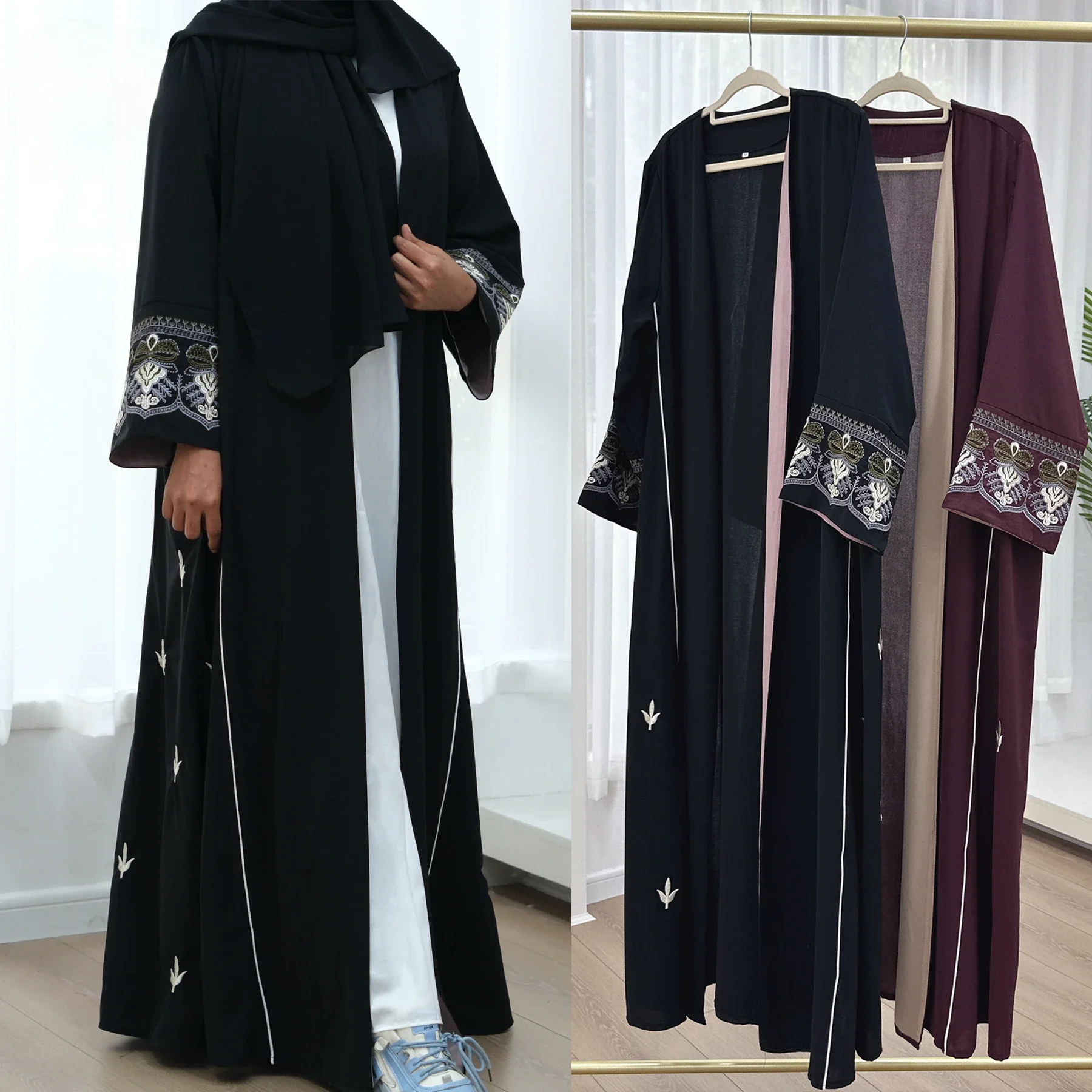 UNI Black Open Kimono Abaya Eid Dubai Luxury Embroidery Islam Muslim Kaftan Dress Kebaya Palestine Abayas Women Jalabiya Vestido