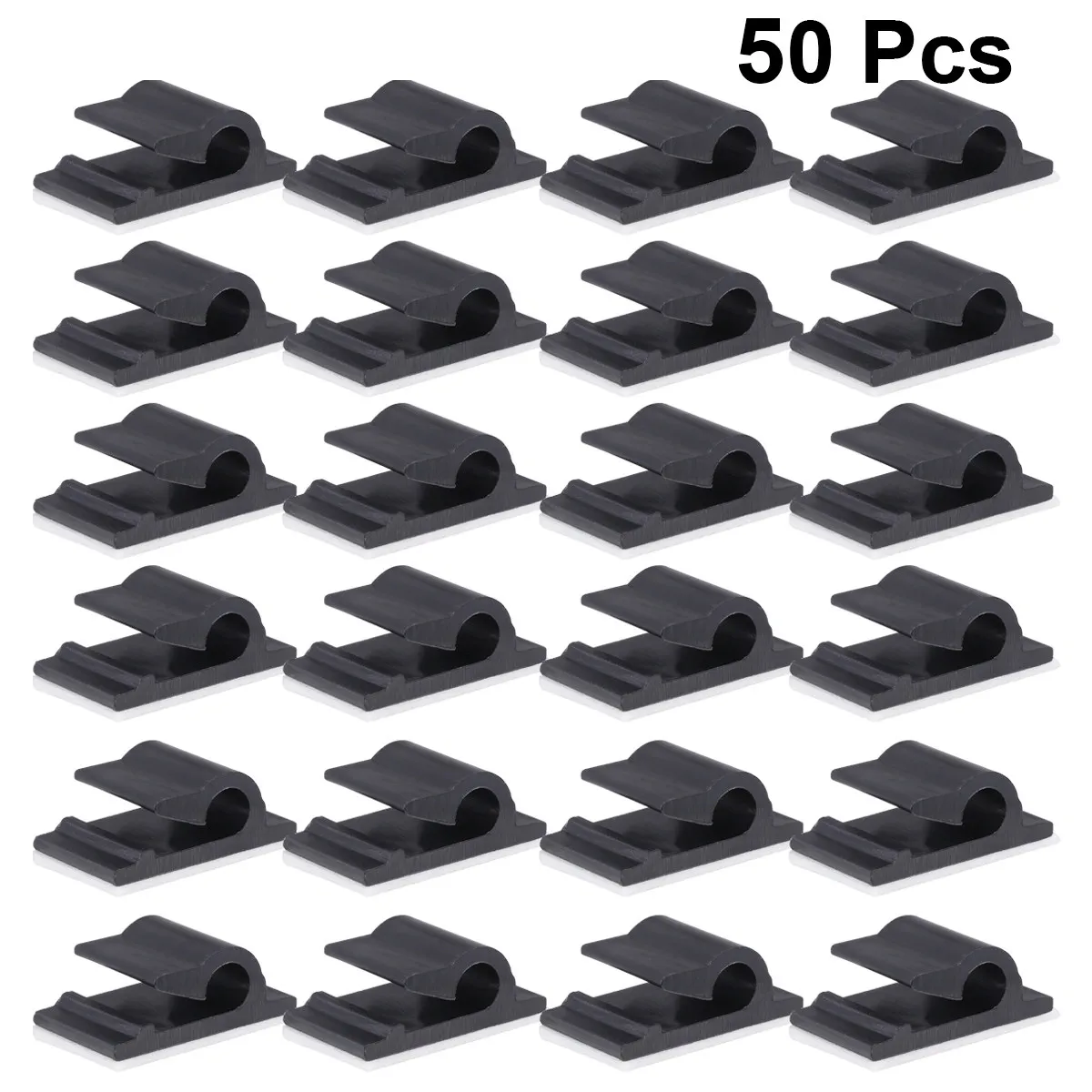 50Pcs Premium Plastic Cable Clips Double Sided Sponge Tape Cord Holder Wire Clamp for Neat Cable Management Desktop Wall Mount