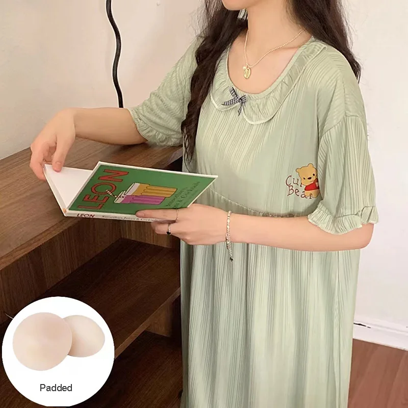 Women\'s Clothing Plus Size Nightgown Summer Short-Sleeved Pajamas Loose Korean Version Can Be Worn Outside The Fat Home Wear