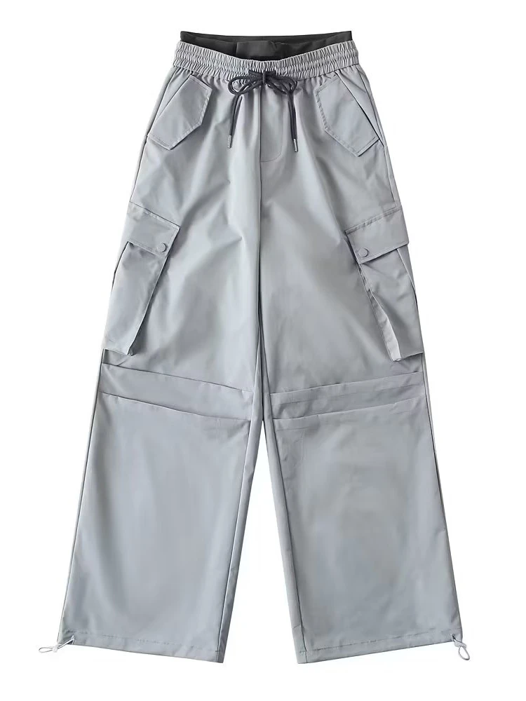 Street Style High Waist Wide Leg Pants Drawstring Cuffed Casual Long Trousers for Dancing Sexy Girls Loose Fit Slimming