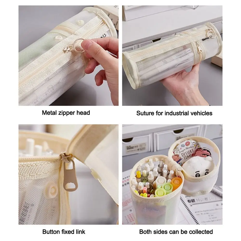 New Large Capacity Pen Bag Detachable Mesh Stationery Bag Multi-function Pen Box Gift