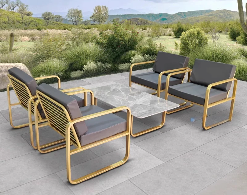 

Terrace courtyard villa community stainless steel outdoor table and chair set