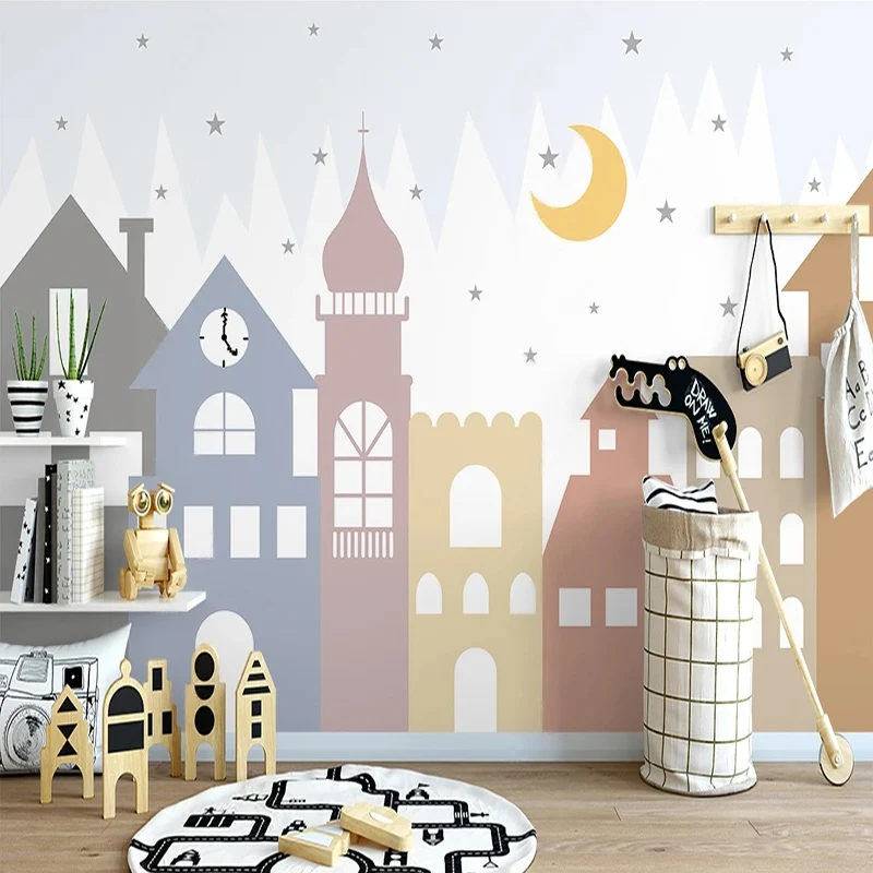 

Custom 3D Mural Nordic Style Hand-painted Cartoon Buildings Cute Town Children Room Bedroom Kindergarten Decor Photo Wallpaper