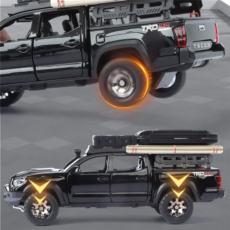 Veicoli fuoristrada in metallo pressofuso Simulazione di luci sonore Giocattoli per bambini Versione da viaggio Pickup Modelli di auto in lega Regalo