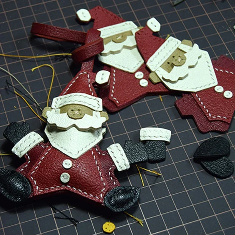 Handmade Leather Santa Claus Bag Charm KeyChain Key Ring