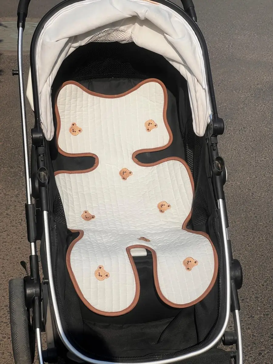 1 piece ins style white Korean baby stroller seat cushion thin spring autumn summer pure cotton embroidery sweat-absorbent breat