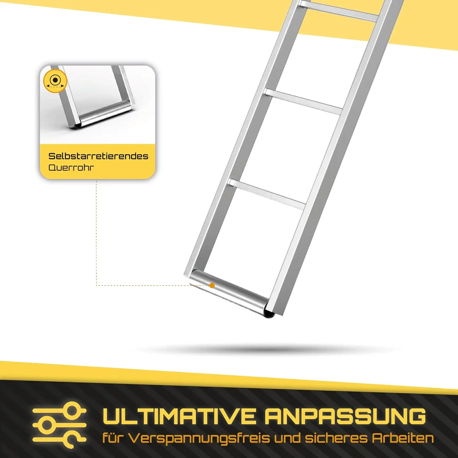 Una scala in acciaio da 2.16 metri per un livello di impalcatura, con un gradino inferiore arrotondato.