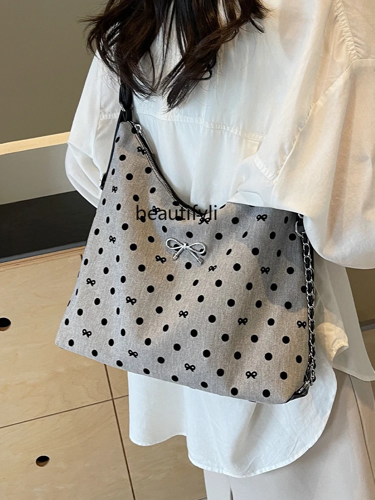 Fashion Trendy Polka Dot Backpack Women's New Simple Casual Large Capacity Totes High-Grade Shoulder Bag