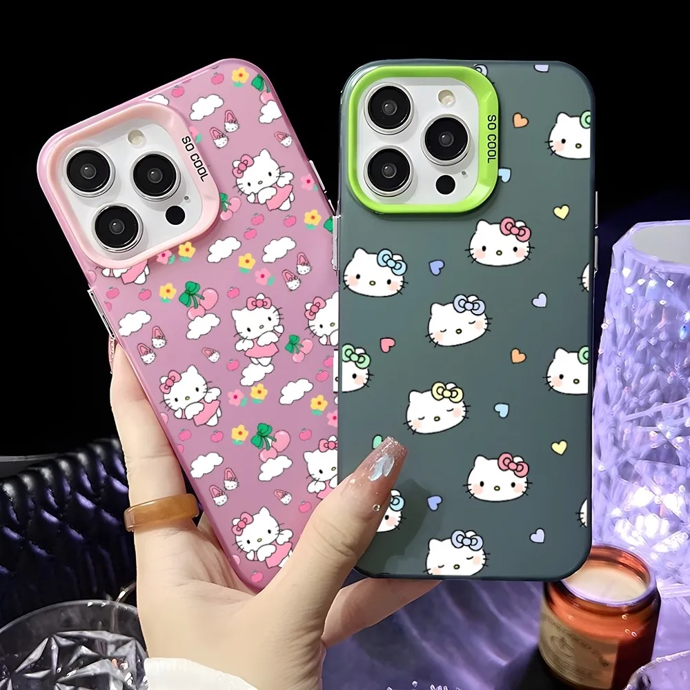 Cute Hello Kitty KT Head Phone Case Phone case For iPhone 16 15 14 13 12 11 Pro Max Pink Green Matte Soft Candy Abrazine Funda