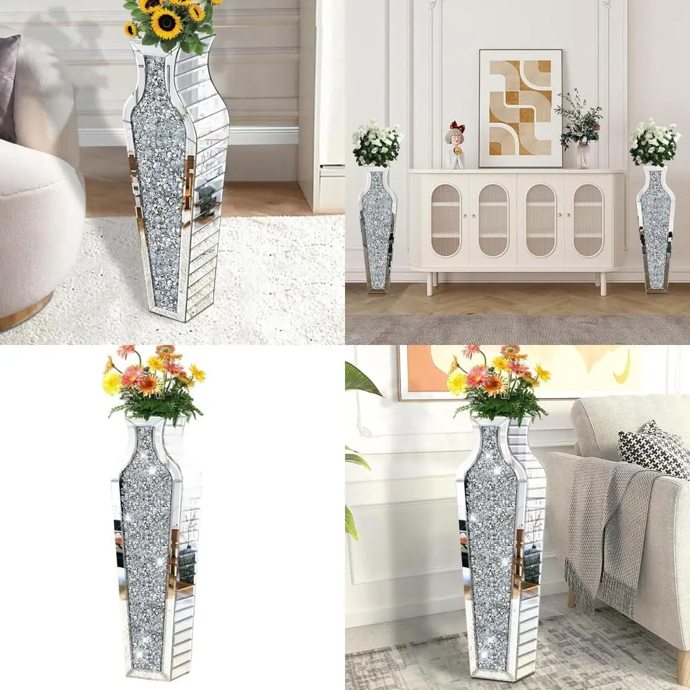 

27-дюймовая напольная ваза с серебряными измельченными бриллиантами для декора гостиной и сухоцветов