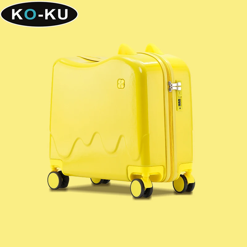 KO-KU 18 Inch Suitcase Children can Ride Aluminium Alloy Luggage TSA Combination Lock Universal Wheel Cute Kid\'s Boarding Box