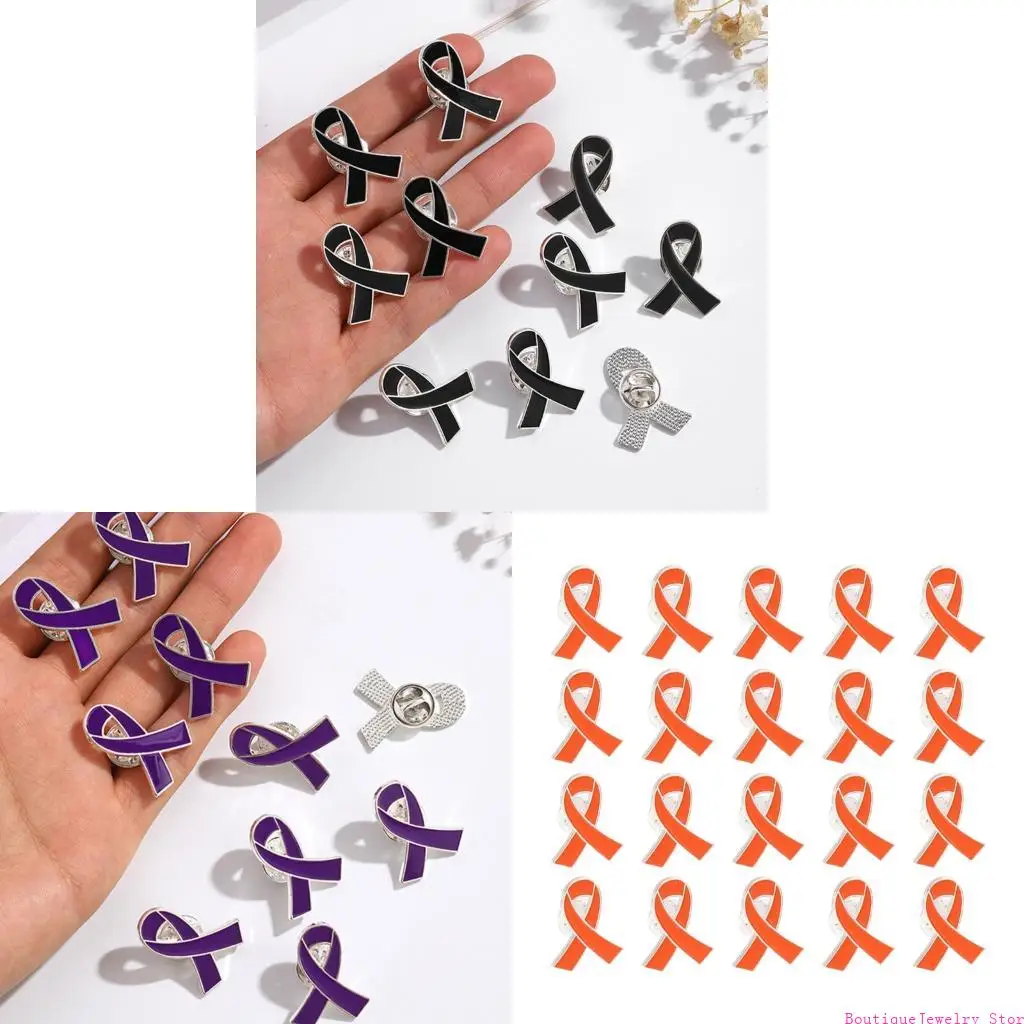 E1PE 20-Unit Charity Awareness Ribbon Pins Lightweight Alloy Brooches Awareness Badge for Daily Wear