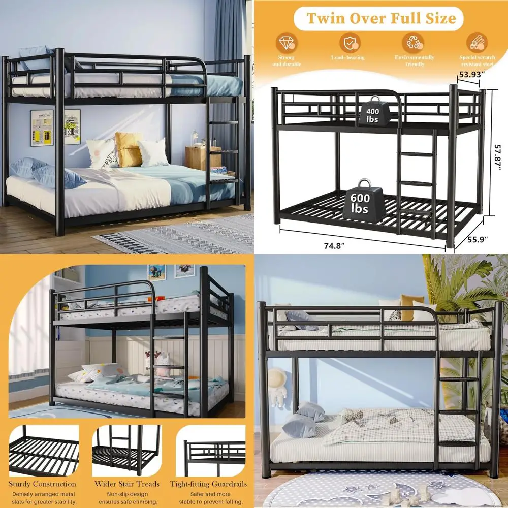 سرير مزدوج بطابقين كامل مع حاجز أمان وسلم، مناسب للأطفال والكبار، إطار سرير كامل الحجم، هيكل معدني لـ D #1