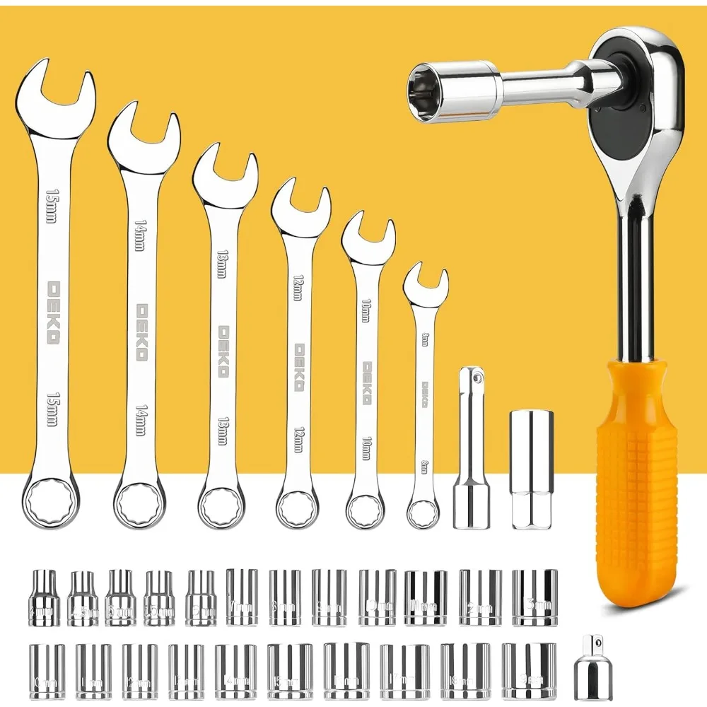 Imagem -05 - Dekopro-pacote Combinação Chave Soquete Kit de Ferramentas Manuais Caixa de Ferramentas de Plástico Estojo de Armazenamento Misto Reparação Automática 228 Unidades