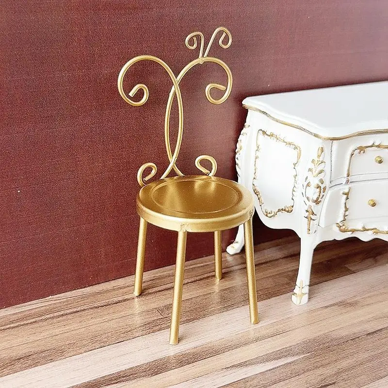 1:12 Poppenhuis Miniatuur Pop Accessoires Ijzeren Rug Stoel Meubels Thuis Model Decor Speelgoed Poppenhuis Accessoires