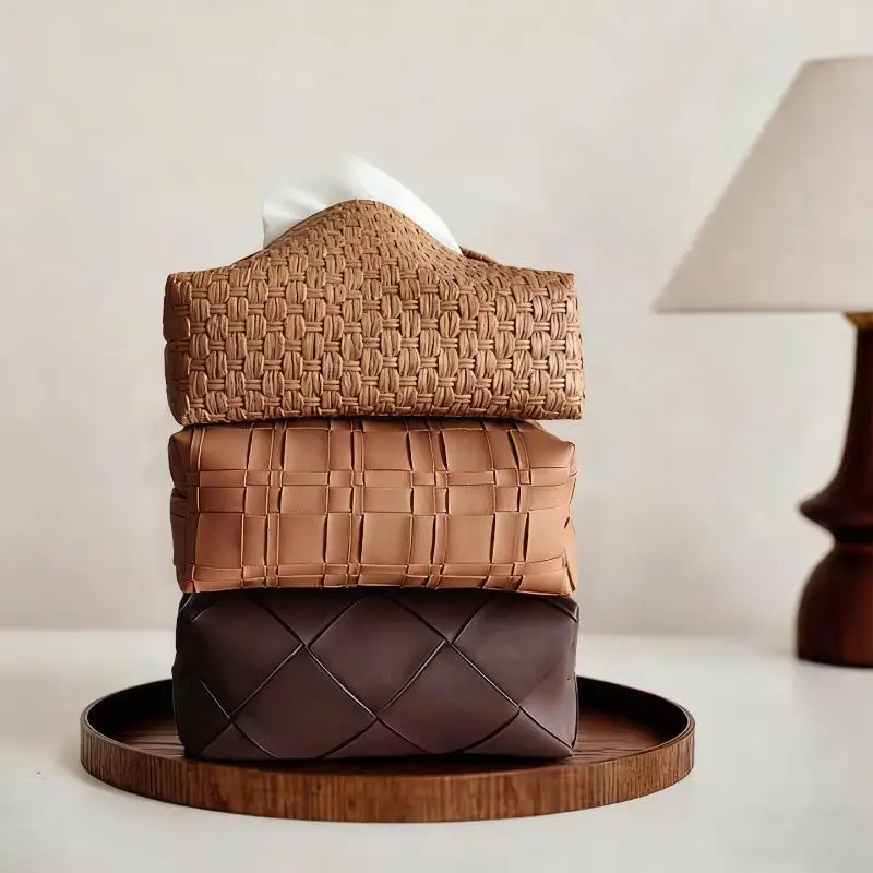 Woven Leather Tissue Box, Waterproof Leather Drawer,Living Room, Bedroom