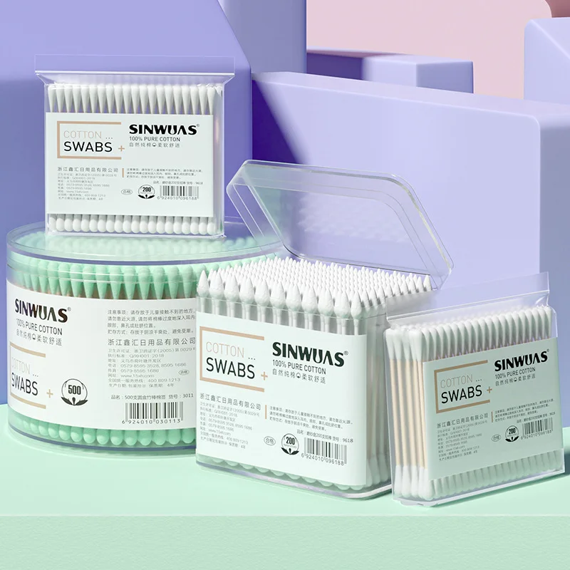 

500PCS Disposable Double End Round Head Cotton Swab Box Portable Cleaning of Ears for Makeup Multi-purpose Cleaning Sticks