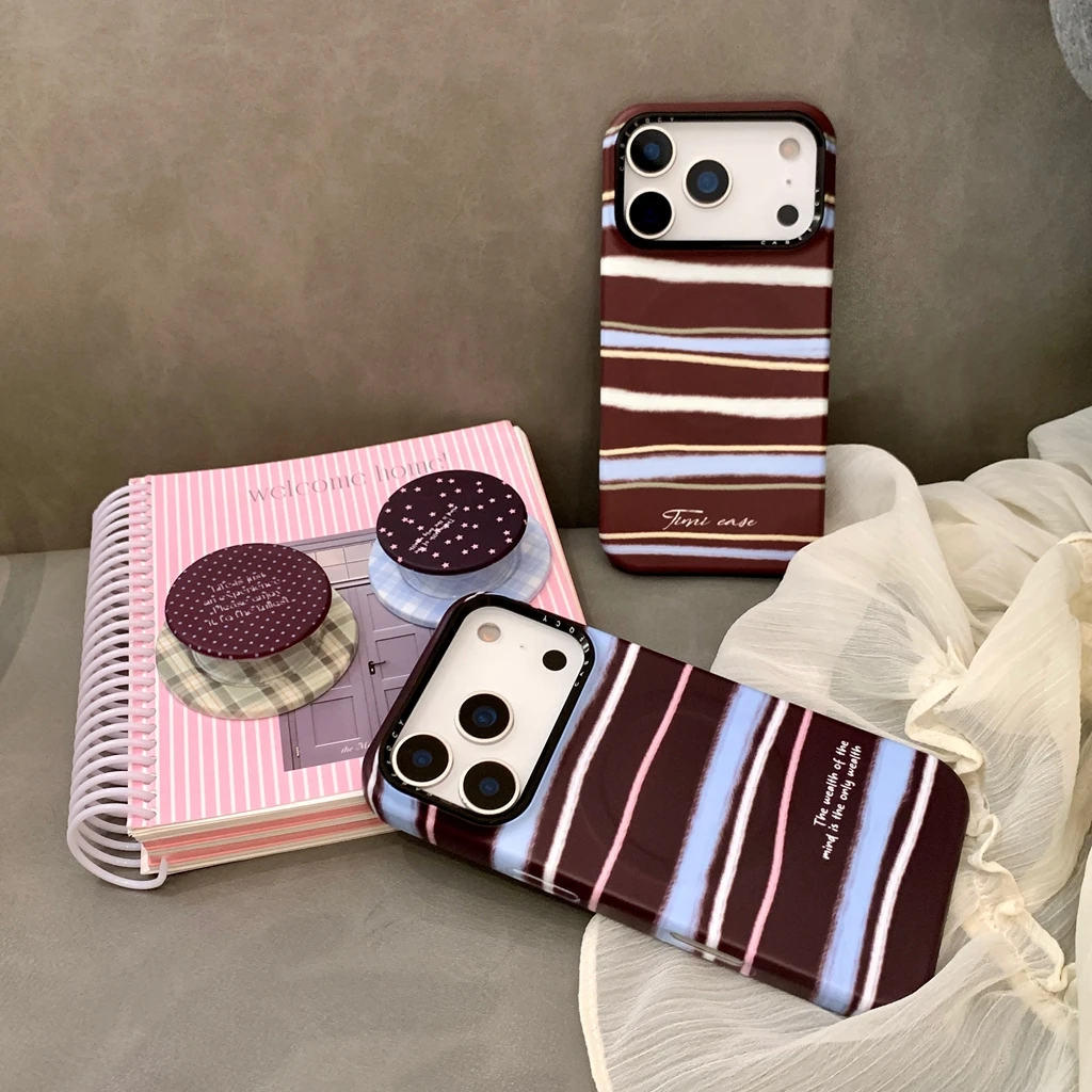 

Ретро цветной полосатый звездный волнистый точечный чехол с держателем, магнитный чехол для телефона для iPhone 17, 16, 15, 14 Pro Max